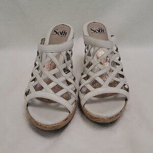 Sofft White & Cork Wedge Sandals Size 8.5
